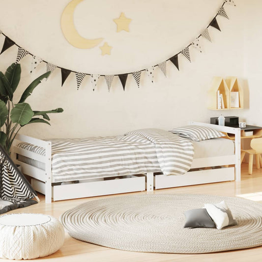 Giroletto Bambini con Cassetti Bianco 80x200cm Massello di Pino - homemem39
