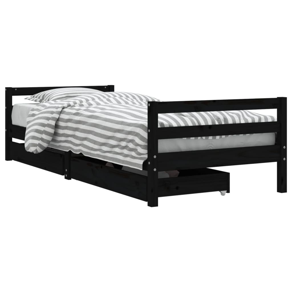 Giroletto Bambini con Cassetti Nero 80x200cm Massello di Pino - homemem39