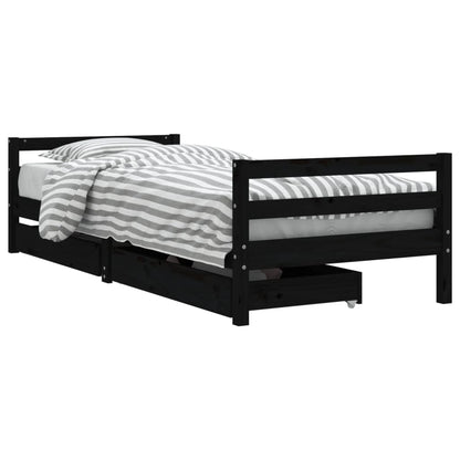 Giroletto Bambini con Cassetti Nero 80x200cm Massello di Pino - homemem39