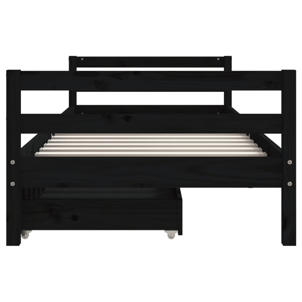 Giroletto Bambini con Cassetti Nero 80x200cm Massello di Pino - homemem39