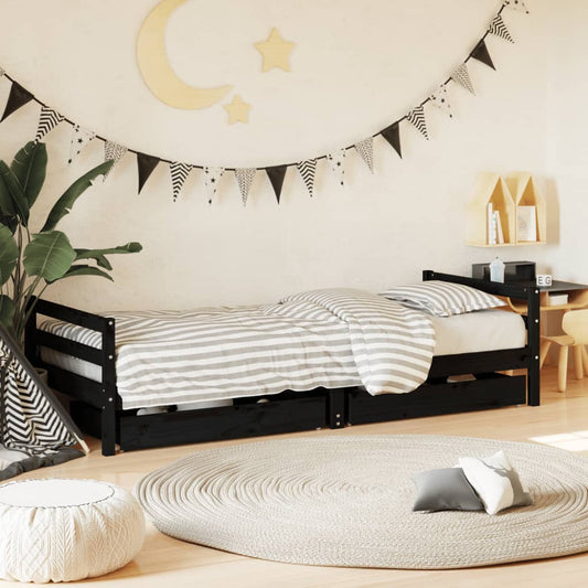 Giroletto Bambini con Cassetti Nero 80x200cm Massello di Pino - homemem39