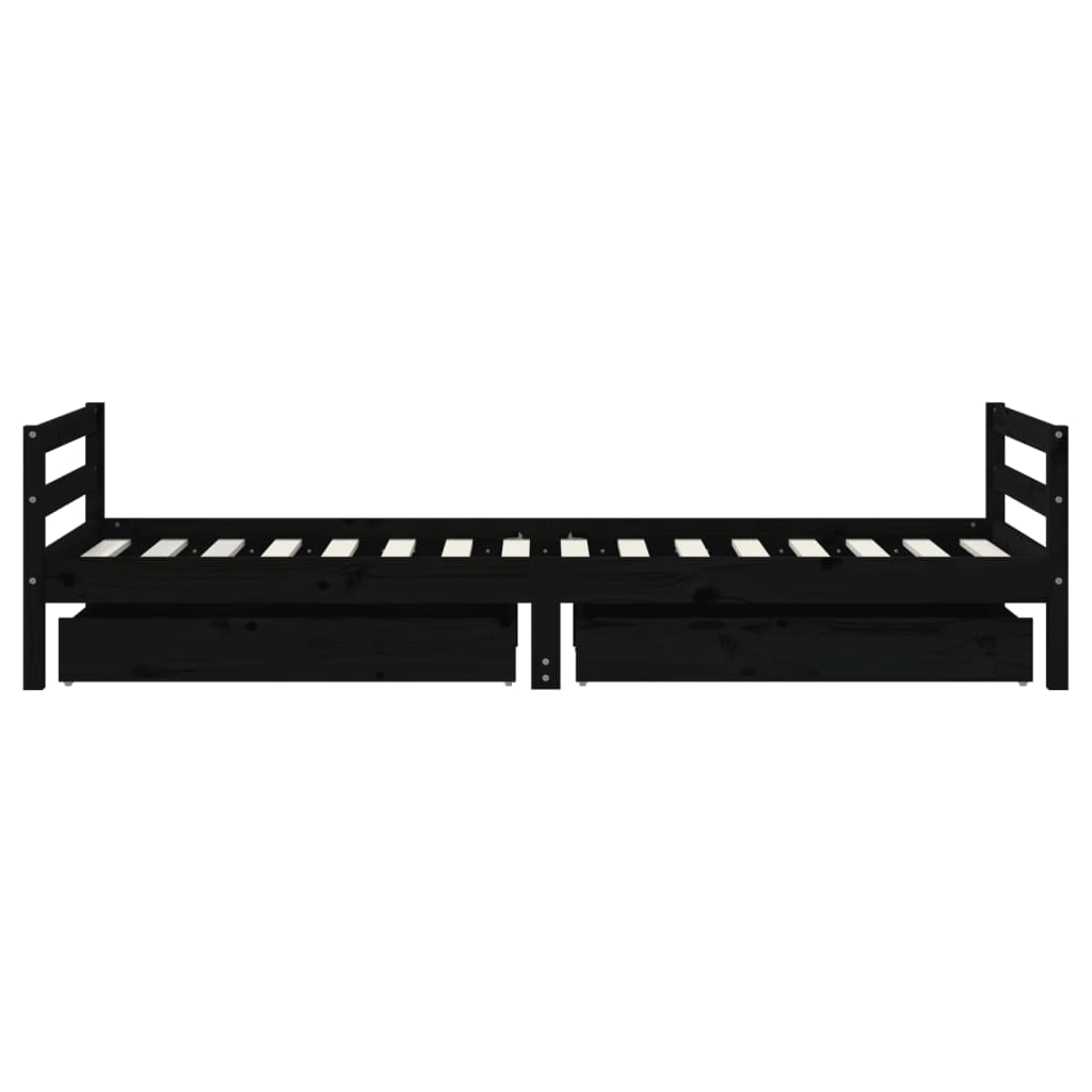 Giroletto Bambini con Cassetti Nero 90x200cm Massello di Pino - homemem39