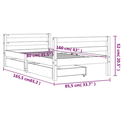 Giroletto Bambini con Cassetti Bianco 80x160 cm Massello Pino - homemem39