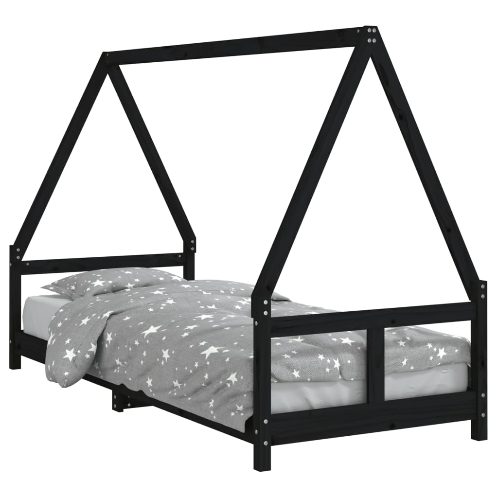 Giroletto per Bambini Nero 80x200 cm in Legno Massello di Pino - homemem39