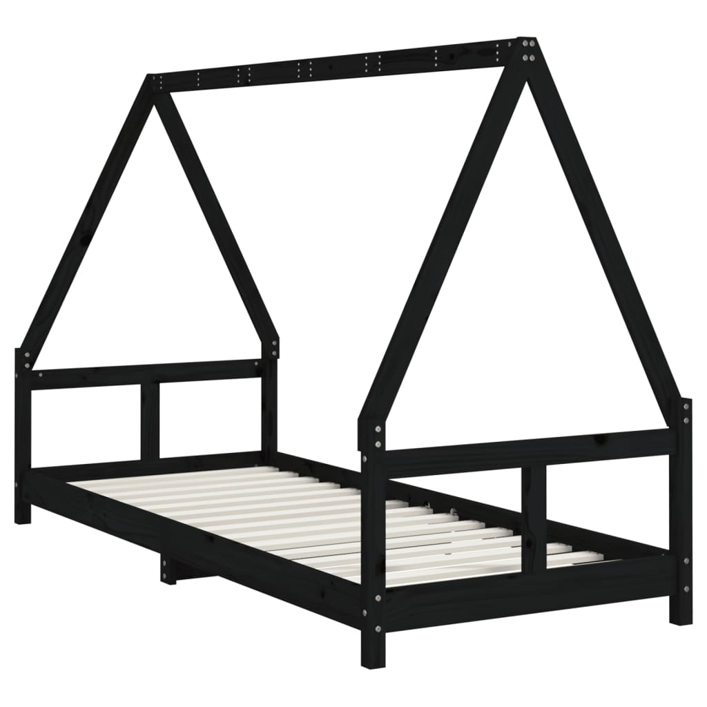 Giroletto per Bambini Nero 80x200 cm in Legno Massello di Pino - homemem39