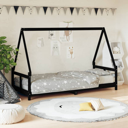 Giroletto per Bambini Nero 80x200 cm in Legno Massello di Pino - homemem39
