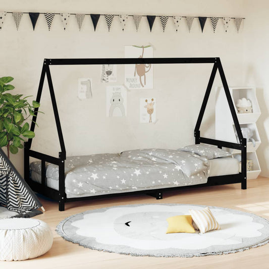 Giroletto per Bambini Nero 80x200 cm in Legno Massello di Pino - homemem39