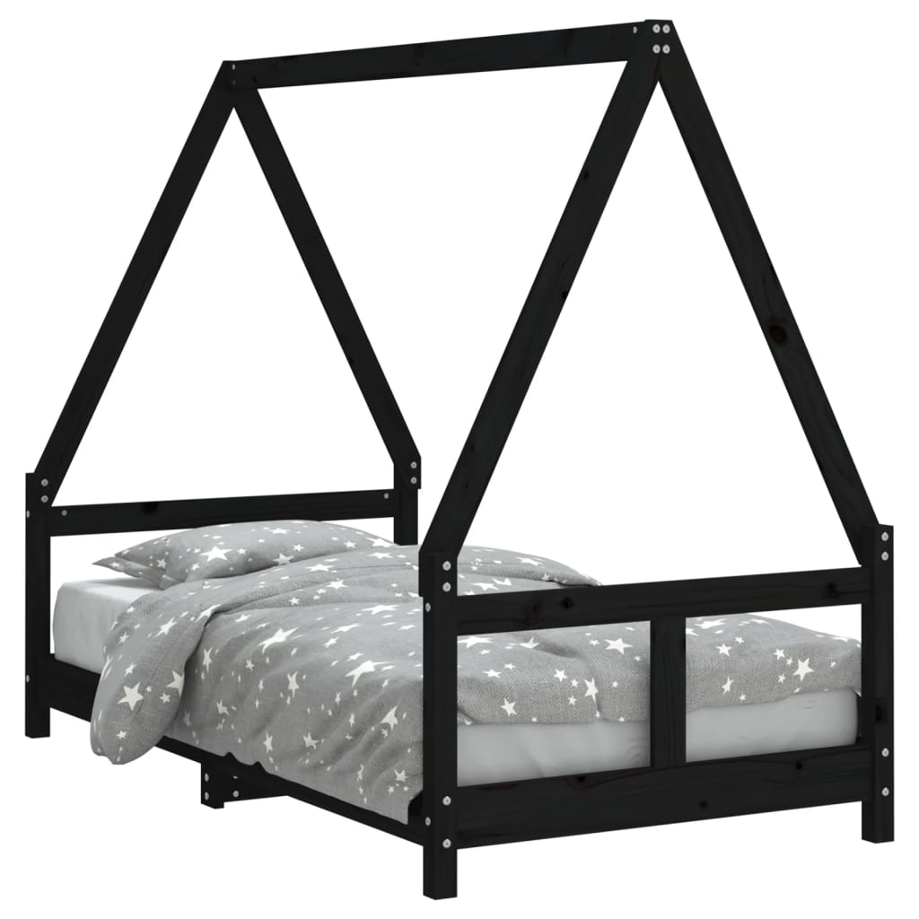 Giroletto per Bambini Nero 80x160 cm in Legno Massello di Pino - homemem39