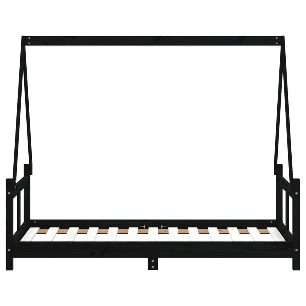 Giroletto per Bambini Nero 80x160 cm in Legno Massello di Pino - homemem39
