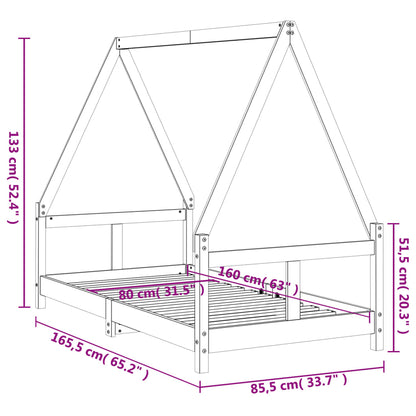 Giroletto per Bambini Nero 80x160 cm in Legno Massello di Pino - homemem39