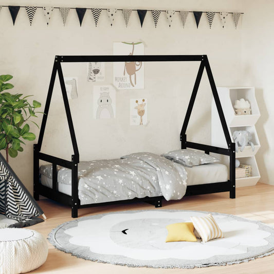 Giroletto per Bambini Nero 80x160 cm in Legno Massello di Pino - homemem39