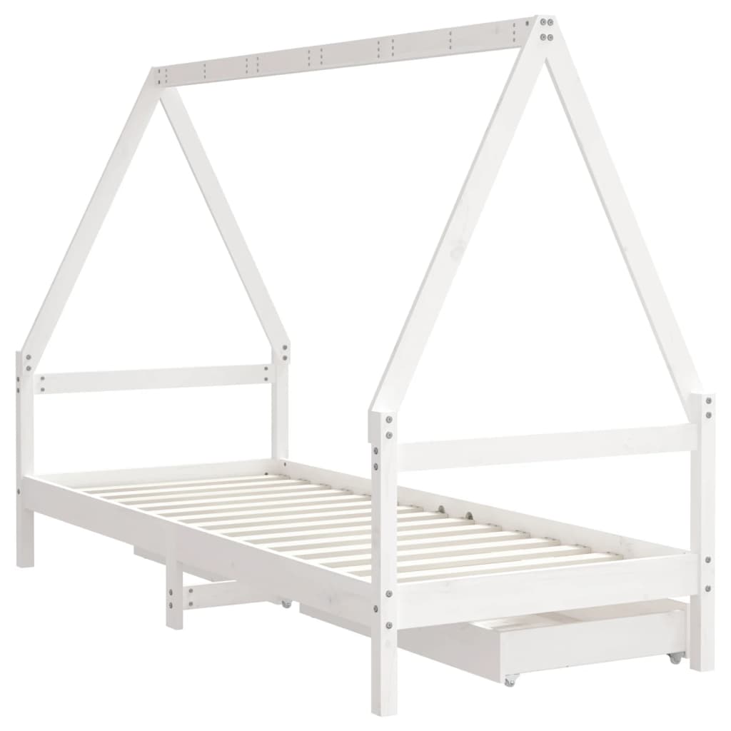 Giroletto Bambini con Cassetti Bianco 80x200cm Massello di Pino - homemem39