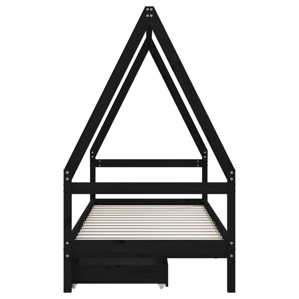 Giroletto Bambini con Cassetti Nero 80x200cm Massello di Pino - homemem39