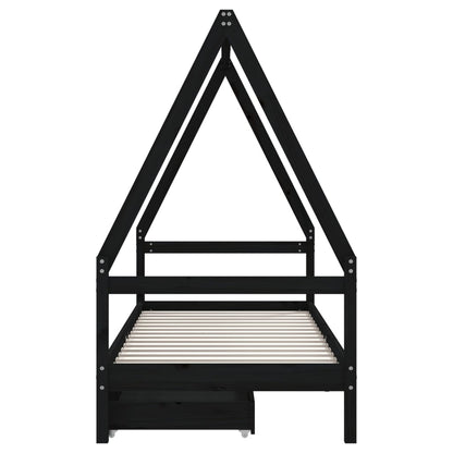 Giroletto Bambini con Cassetti Nero 80x200cm Massello di Pino - homemem39