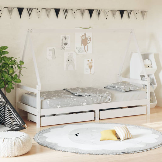 Giroletto Bambini con Cassetti Bianco 90x200cm Massello di Pino - homemem39