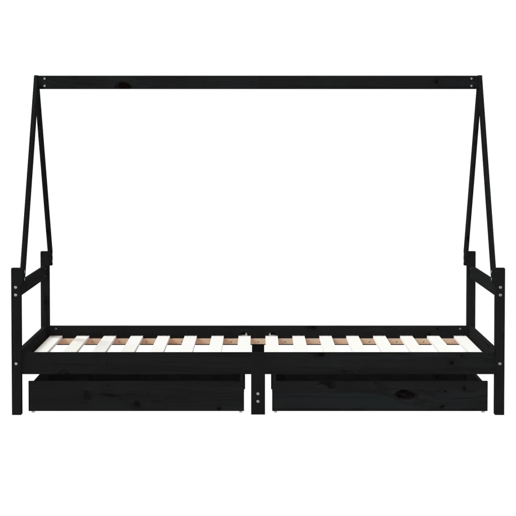 Giroletto Bambini con Cassetti Nero 90x200cm Massello di Pino - homemem39