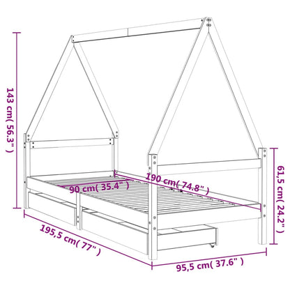Giroletto per Bambini con Cassetti 90x190cm Legno Massello Pino - homemem39