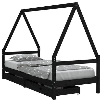 Giroletto per Bambini con Cassetti Nero 90x190 cm Massello Pino - homemem39