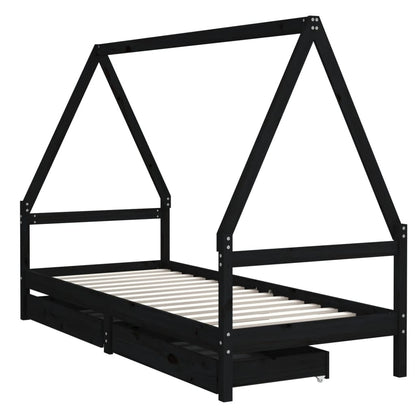 Giroletto per Bambini con Cassetti Nero 90x190 cm Massello Pino - homemem39