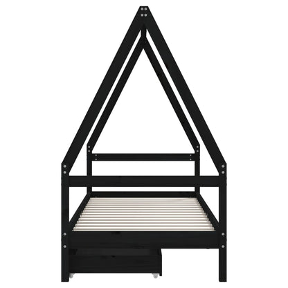 Giroletto per Bambini con Cassetti Nero 90x190 cm Massello Pino - homemem39
