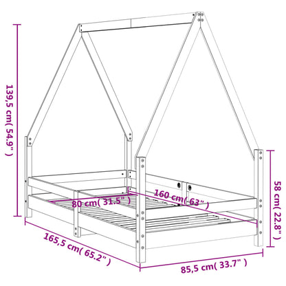 Giroletto per Bambini 80x160 cm in Legno Massello di Pino - homemem39