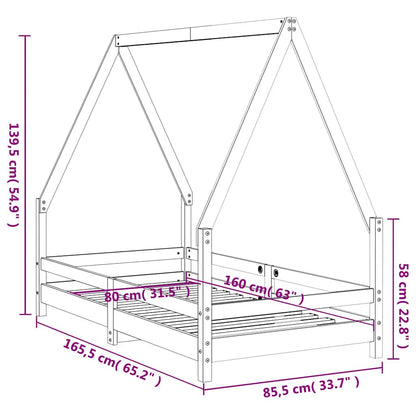 Giroletto per Bambini Nero 80x160 cm in Legno Massello di Pino - homemem39