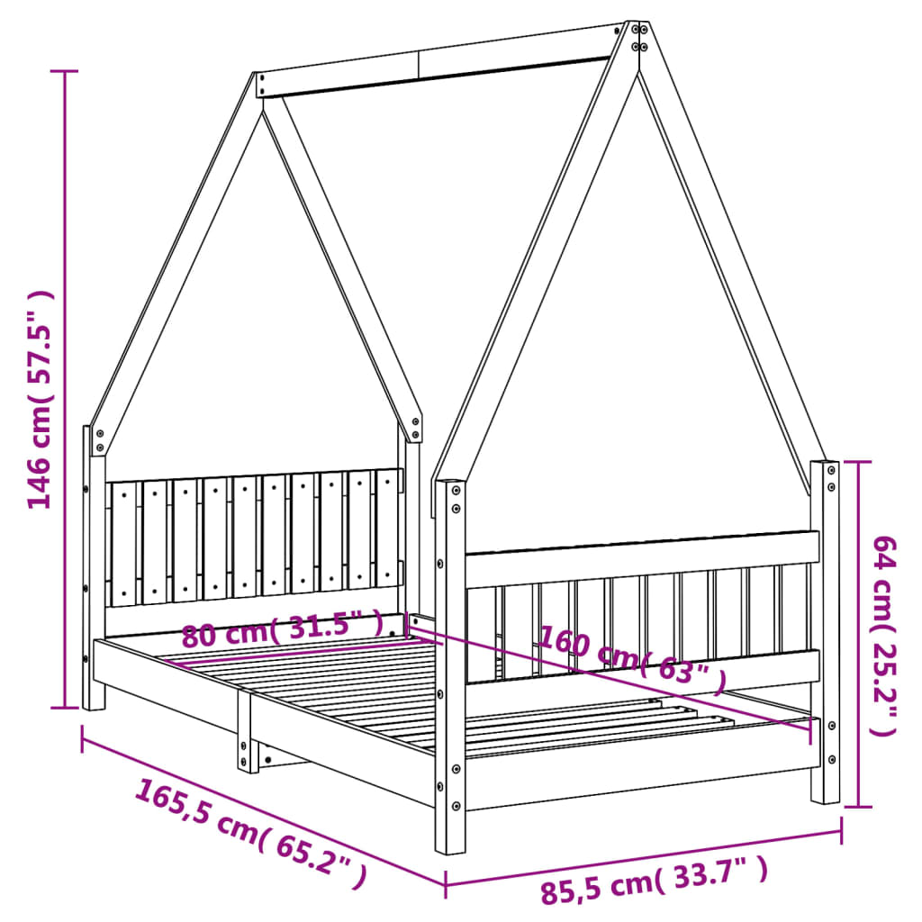 Giroletto per Bambini Bianco 80x160cm in Legno Massello di Pino - homemem39