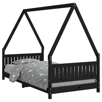 Giroletto per Bambini Nero 90x190 cm in Legno Massello di Pino - homemem39