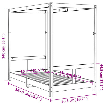 Giroletto per Bambini Bianco 80x160cm in Legno Massello di Pino - homemem39