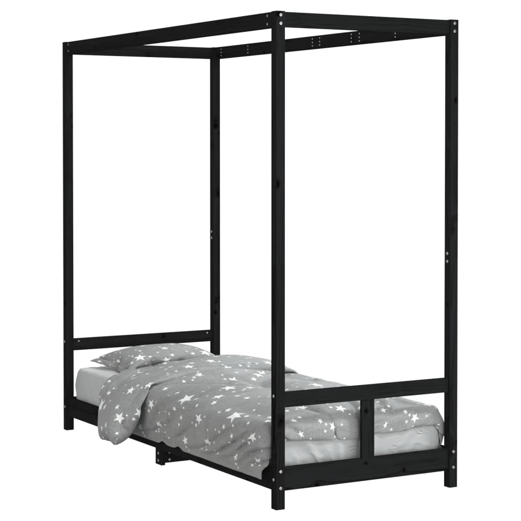 Giroletto per Bambini Nero 80x200 cm in Legno Massello di Pino - homemem39
