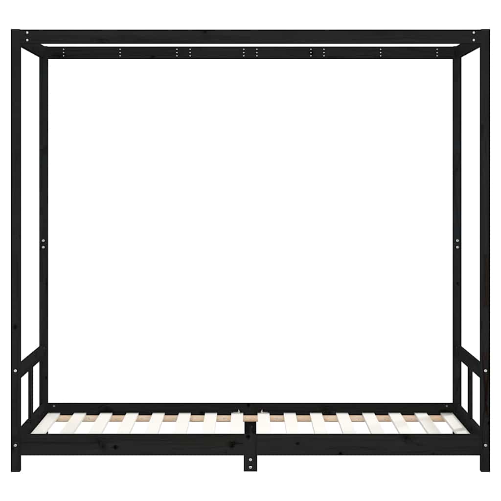 Giroletto per Bambini Nero 80x200 cm in Legno Massello di Pino