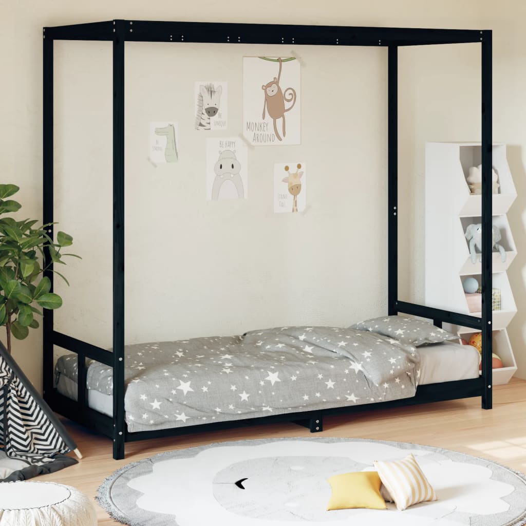 Giroletto per Bambini Nero 80x200 cm in Legno Massello di Pino - homemem39