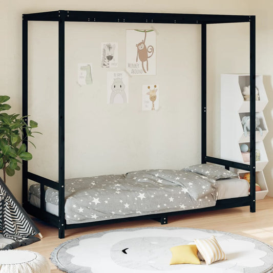 Giroletto per Bambini Nero 80x200 cm in Legno Massello di Pino - homemem39