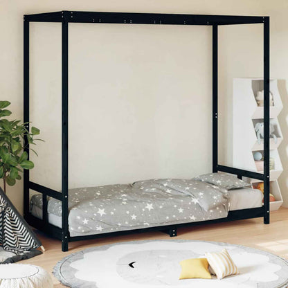Giroletto per Bambini Nero 80x200 cm in Legno Massello di Pino