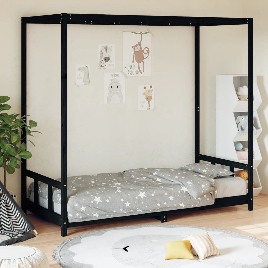 Giroletto per Bambini Nero 90x200 cm in Legno Massello di Pino - homemem39
