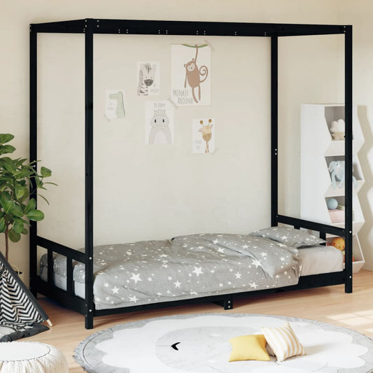 Giroletto per Bambini Nero 90x200 cm in Legno Massello di Pino - homemem39