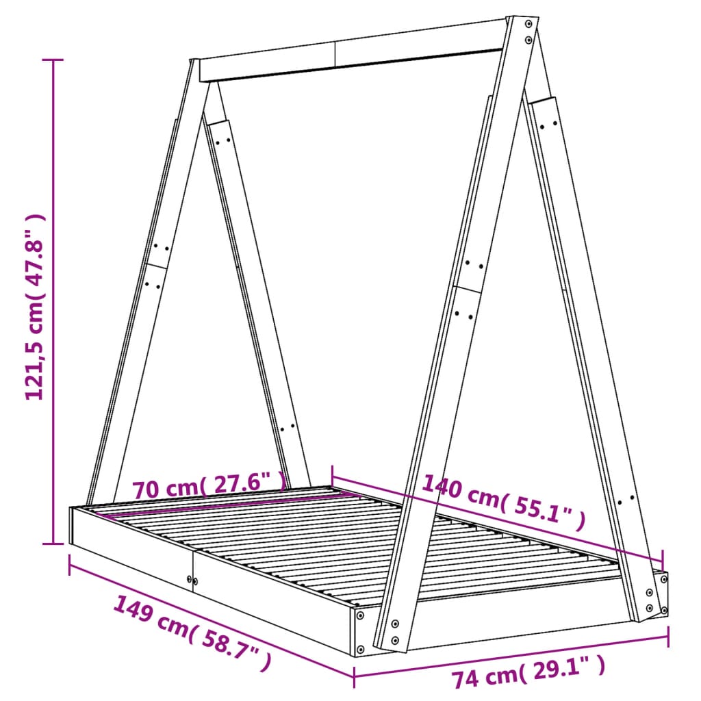 Giroletto per Bambini 70x140 cm in Legno Massello di Pino - homemem39