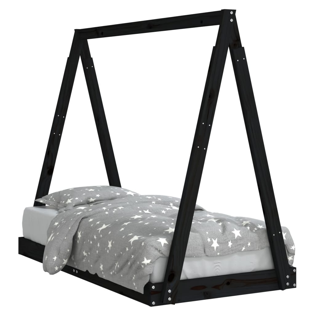 Giroletto per Bambini Nero 70x140 cm in Legno Massello di Pino - homemem39