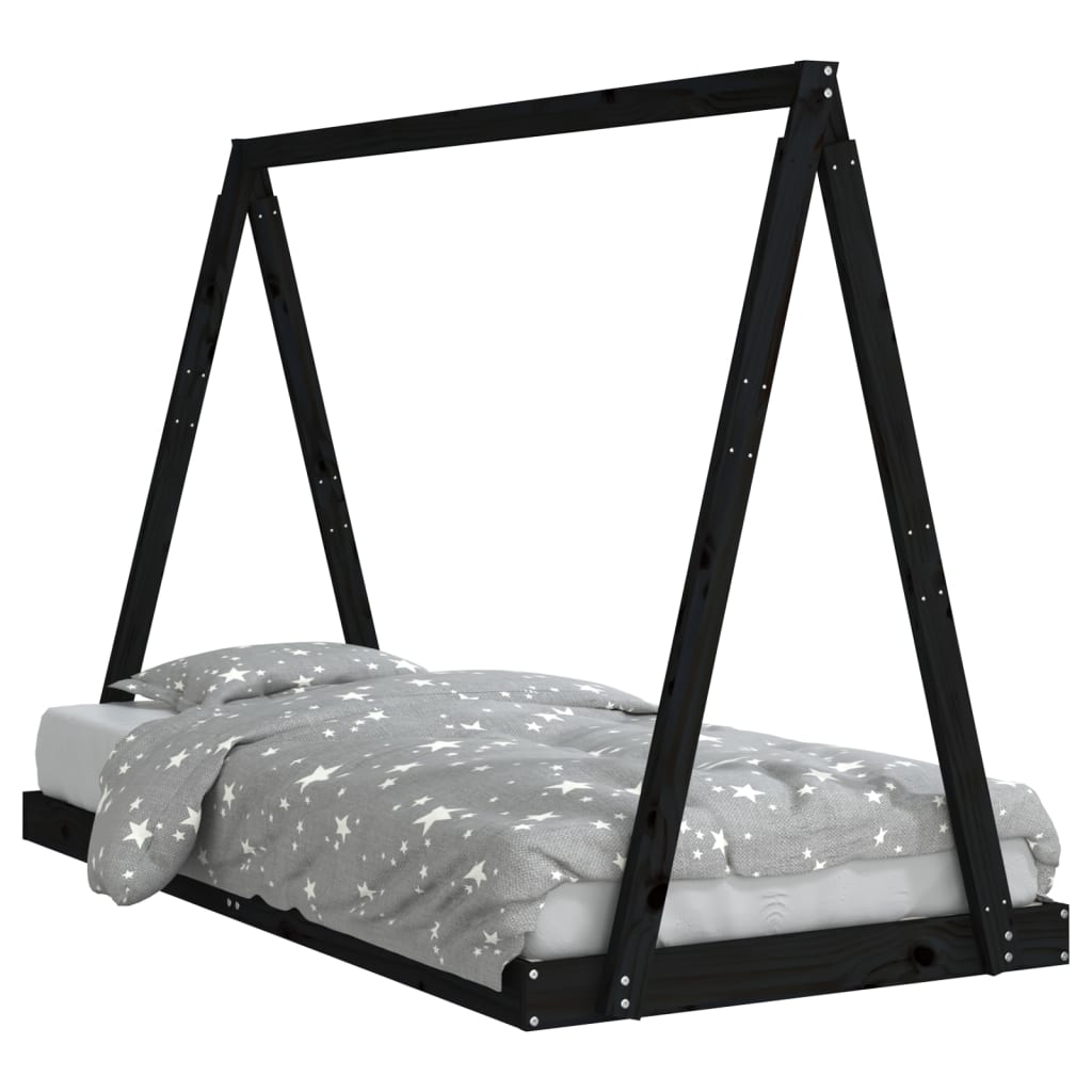 Giroletto per Bambini Nero 90x190 cm in Legno Massello di Pino - homemem39