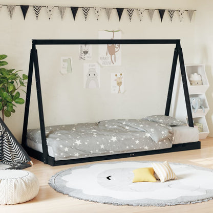 Giroletto per Bambini Nero 90x190 cm in Legno Massello di Pino - homemem39