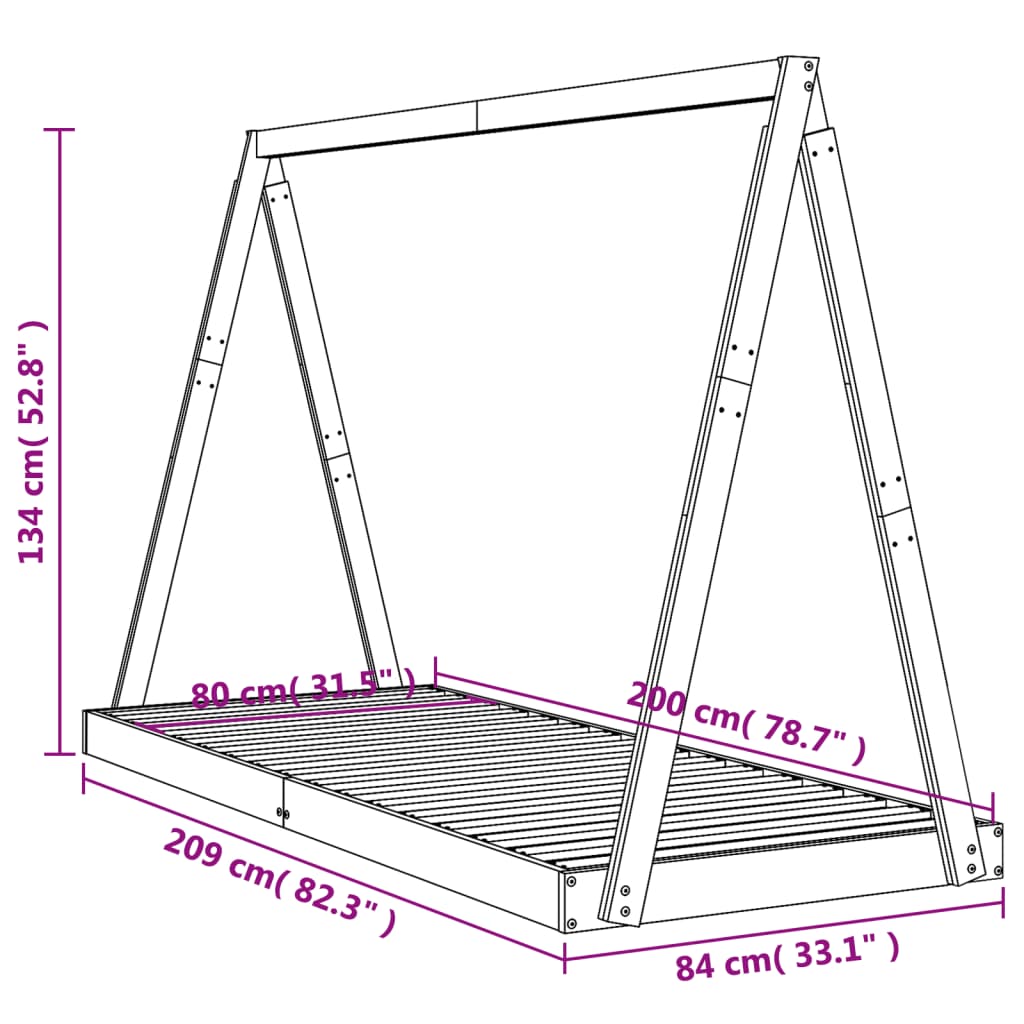 Giroletto per Bambini Bianco 80x200cm in Legno Massello di Pino - homemem39