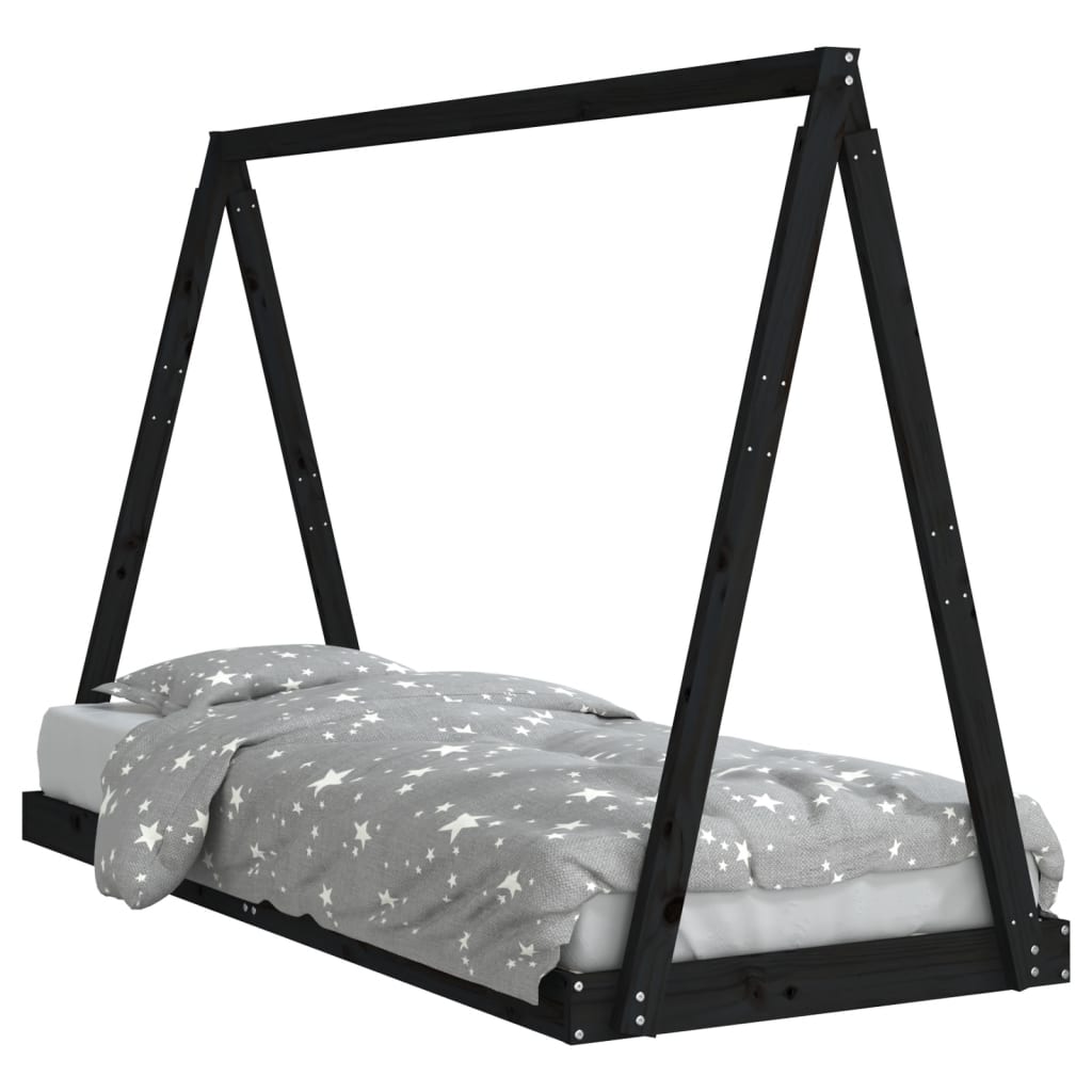 Giroletto per Bambini Nero 80x200 cm in Legno Massello di Pino - homemem39