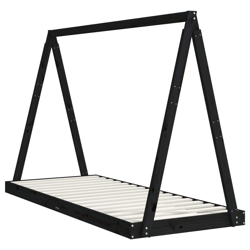 Giroletto per Bambini Nero 80x200 cm in Legno Massello di Pino - homemem39