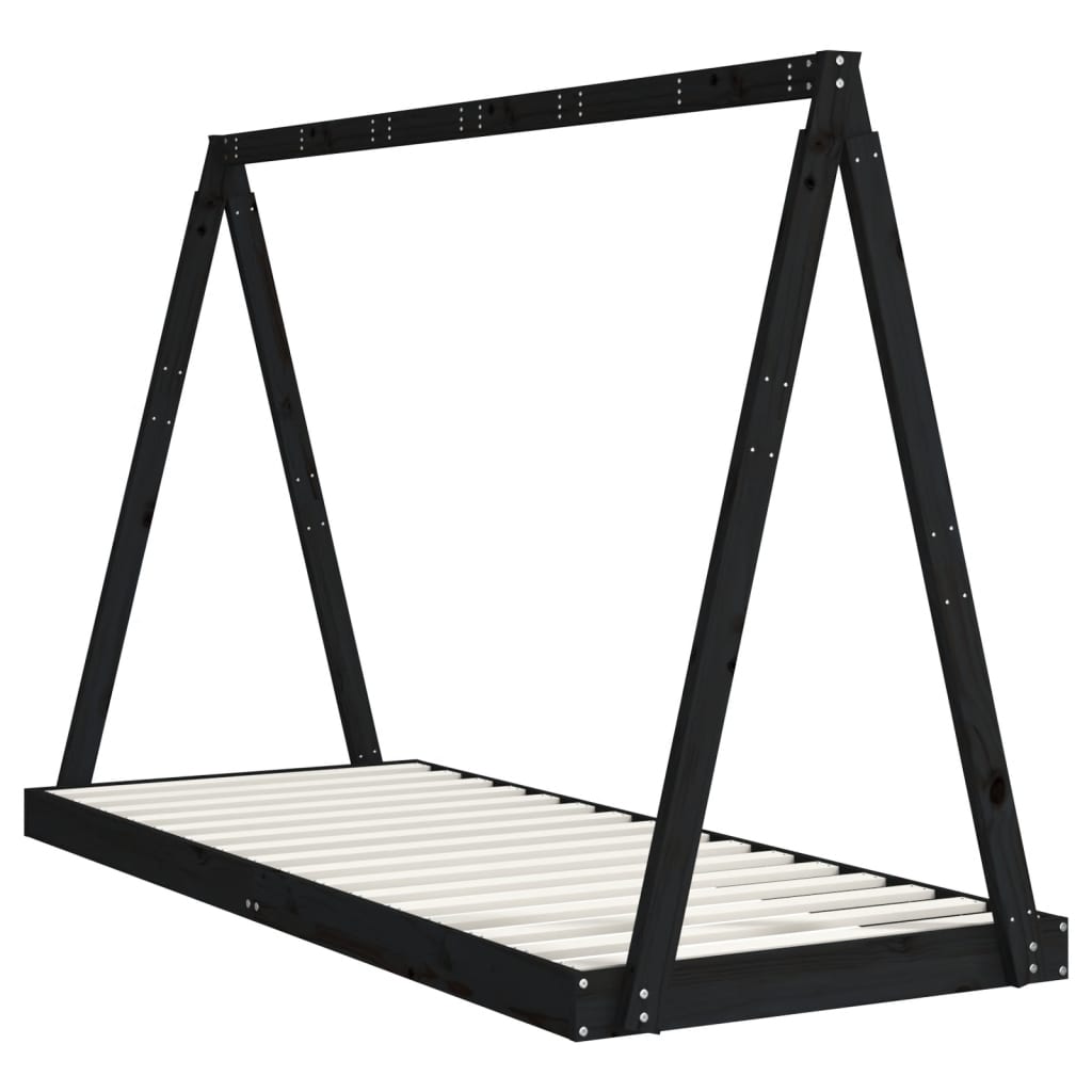 Giroletto per Bambini Nero 80x200 cm in Legno Massello di Pino - homemem39