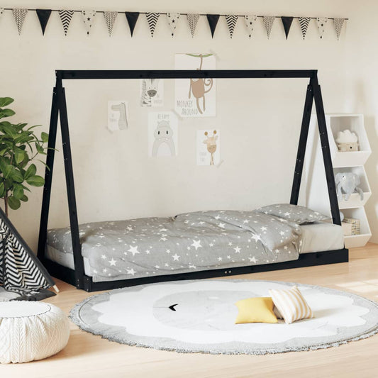 Giroletto per Bambini Nero 80x200 cm in Legno Massello di Pino - homemem39