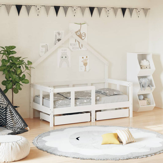 Giroletto Bambini con Cassetti Bianco 70x140cm Massello di Pino - homemem39