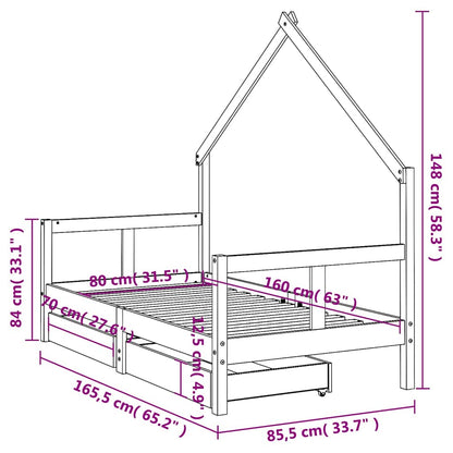 Giroletto per Bambini con Cassetti 80x160cm Legno Massello Pino - homemem39