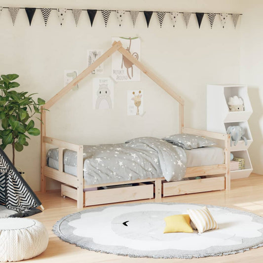 Giroletto per Bambini con Cassetti 80x160cm Legno Massello Pino - homemem39