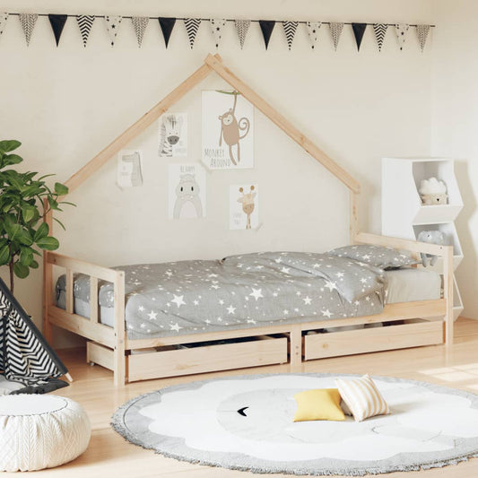 Giroletto per Bambini con Cassetti 90x190cm Legno Massello Pino - homemem39