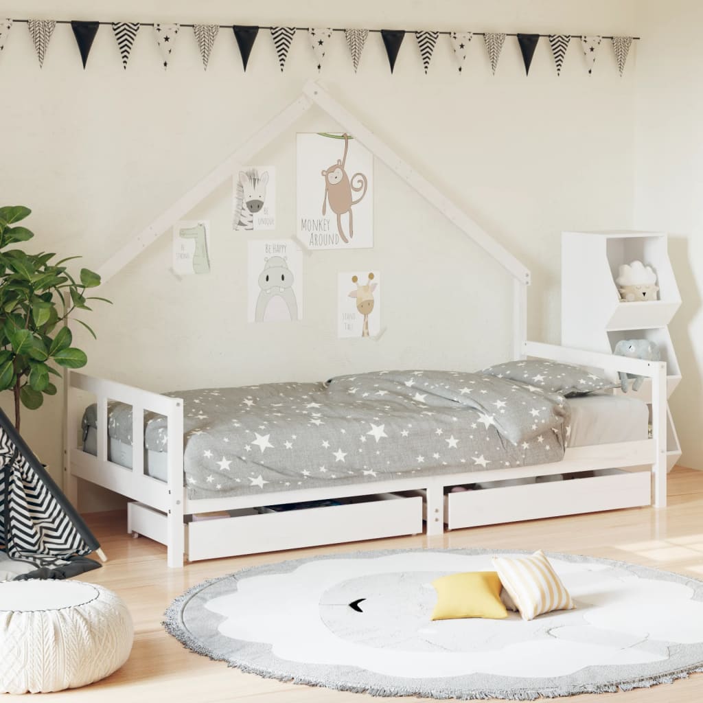 Giroletto Bambini con Cassetti Bianco 90x190 cm Massello Pino - homemem39